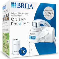 BRITA Ūdens filtrs krāna krānam Pro V-MF, ieskaitot 1 filtra kasetni (600 l) - samazina 99,99 % baktēriju, hlora, mikroplastmasu un smago metālu daudzumu / digitālais LCD displejs parāda atlikušo tilpumu