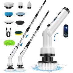 ETENTOUS Elektrische Reinigungsbürste, Electric Cleaning Brush mit 8 Ersatzbürstenköpfe Electric Spin Scrubber 3 Modi Power Scrubber mit 37-140cm Verstellbarem Griff für Bad Küche Auto Fußboden