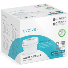 Aqua Optima Evolve+ ūdens filtra kārtridži 12 iepakojumā (12 mēnešu piegāde), saderīgi ar Brita Maxtra+ un PerfectFit, 5 pakāpju filtrēšanas sistēma samazina hlora, kaļķakmens un citu piemaisījumu saturu