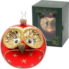 Dekohelden24 Lauschaer Christmas Tree Decoration - елочное украшение красного цвета в виде совы, с золотыми коронками, диаметр около 8 см.