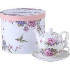 London Boutique Tēja vienam teekanne und Tasse Set für 1 Vogel Rose Schmetterling Vintage, Keramik, bēšs/krēmkrāsas krāsā, 15x15cm