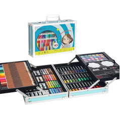 145-Piece Painting Case, Deluxe Aluminium Carry Case, Drawing Set with Marker, Oil Pastels Wax Pencils, Crayons, Oil Pastels, etc., for Children, Beginners and Adults, Gift, Blue