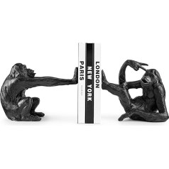 Bookends Monkeys Decorative Monkey Bookend Made of Artificial Stone (Polyresin) Bookend is 2.5 kg Heavy, Solid Filled Core, Colour Black, Non-Slip Base, Hand-Painted Surface