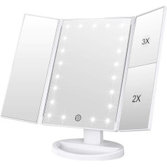 WEILY Illuminated Makeup Mirror, Trifold Vanity Mirror with 1X / 2X / 3X Magnification, Natural Looking LEDs, Touch Screen, Rechargeable Mirror