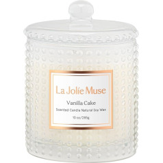 LA JOLIE MUSE Vanilla Cake Scented Candle, Vaniļas tortes aromāts, aromātiskās sveces sievietēm, smaržīgās sveces Jūsu mājai, dabīgās sojas sveces, degšanas laiks: 75 stundas, dāvana sievietēm, 285 g, 10 oz