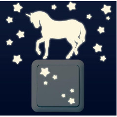 WANDKINGS Glow in the Dark Unicorn Light Switch uzlīmju komplekts 19 Stars