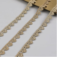 URROMA Gold Heart Lace Trim 5 Yards zelta mežģīnes zelta izšūšanas mežģīnes lentes šūšanai metālisks amatniecības auduma apdare