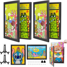 nuyikaso Pack of 2 Picture Frames Bērnu zīmējumi A4 Bērnu mākslas rāmis priekšējais atvērums 150 bildes eņģes aizpildāms mākslas projektiem skola Home Black