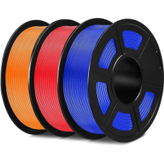 Sunlu 1,75 mm PLA 3D printera filaments, glīti uztīts, izmēru precizitāte +/- 0,02 mm, 1 kg spole, 3 gabali, saderīgs ar lielāko daļu 3D printeru, melns, sarkans un oranžs