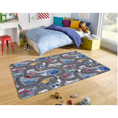 Hanse Home Play Rug Street - Children's Rug Non-Slip Boys & Girls Short Pile Rug Road Play Mat Car Race Track Motif for Bedroom, Children's Room, Playroom - 90 x 200 cm