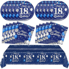 Zilas 18. dzimšanas dienas rotājumi zēniem meitenēm Navy Blue Silver Happy 18th Birthday salvetes galdauts Galdautiņi 18. dzimšanas dienai Jubilejas svinību piederumi Gada vecumu svinību rotājumi