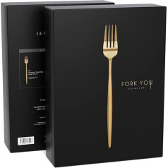 FORK YOU galda piederumu komplekts Gold Matt (16 gabali), nerūsējošais tērauds, galda piederumi 4 personām, droši mazgājami trauku mazgājamā mašīnā, bezmaksas pavārgrāmata (zelta, 16 gabali)