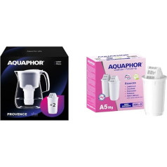 AQUAPHOR Provence ūdens filtrs balts, ieskaitot 2 A5 filtru kasetnes un A5 Mg iepakojumā 2 ūdens filtru kasetnes galda ūdens filtram Provence, Prestige, Atlant, Smile, Arctic, 350 L