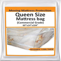 Pārvietošanās Queen matrača maisiņi - 5mm Heavy Duty - bieza plastmasas gultas matrača pārvalks, kas aizsargā pārvietoto Queen - atkārtoti lietojami pārcelšanās piederumi