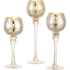 Inweder Tea Light Holder Glass Tea Light Candle Holder - Pack of 3 Mercury Glass Candle Holders for Table Decoration Silver Tea Light Glasses for Column and Floating Candles Christmas Living Room