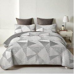 Lunoroey Pelēks gultas pārklājs Double Quilted Aesthetic Grid Geometric Stripped Lightweight Bedspread Throw Blanket with 2 Pillow Shams 220x240cm