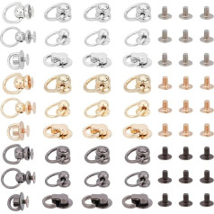 WADORN 36 komplekti 9 stilu lodes skrūvju kniedes, D gredzena skrūvju skrūves lodes statīva galvas pogas Rotējoša D gredzena sprādzes rokturis rokturis savienotājs lodes statīvs ar O gredzena aizdari DIY ādas amatniecībai