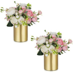 NUPTIO Blumenvase Klein Hochzeit Tafelaufsätze: 2 Stücke 13cm Gold Künstliche Blumen Vasen Tisch Tafelaufsatz Metall Floralen Rose Zylinder Essen Wohnzimmer Party Moderne Ästhetische Dekorationen