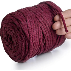 MeriWoolArt® Burgundy Makrame dzija 6mm x 85m kokvilnas aukla, pārstrādāta mīksta kokvilnas dzija adīšanai augu pakaramie, juvelierizstrādājumu izgatavošanai, tamborēšanai somas