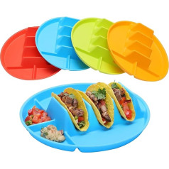 Plastmasas taco šķīvji, 10 collu lieli taco turētāji ar dalītājiem, krāsaini taco paplātes mīkstām un cietām taco bļodām, BPA bezmaksas PP, izmanto taco dienai, taco otrdienai, mikroviļņu krāsnij un