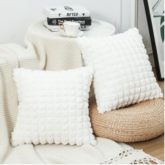 Mandioo komplekts no 2 Super Soft Plush Faux Fur Dekoratīvie spilvenu pārvalki 60 x 60 cm White Plaid Texture Modern Luxury Cushion Cover Sofa Cushion Decorative Couch Cushion Cover for Sofa Couch Living Room