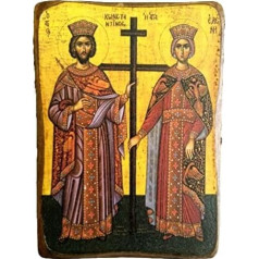 Greek Christian Orthodox Wooden Icon of Saint Constantine and Helen A0