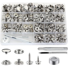 350 gabali BetterJonny Snap Fasteners Nerūsējošā tērauda Snap Fasteners komplekts ar kniedēm un instrumentiem Snap Fasteners laivu audekla somas ādai (10mm un 15mm)