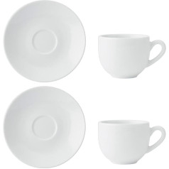 MIKASA krīta espresso krūze un šķīvis, porcelāna baltās krūzes un šķīvji, 90 ml, porcelāna krūze un šķīvis ikdienas lietošanai, piemēroti mazgāšanai trauku mazgājamā mašīnā un mikroviļņu krāsnī, 2 komplekti