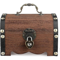 SEWACC Treasure Chest maza koka kaste ar slēdzeni Vintage Piggy Bank naudas kaste monētas dārglietu glabāšanai ietaupīt naudu mājas apdare (1,7 x 10,2 x 9,2 cm)