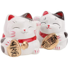 Abaodam Japānas kaķis Maneki Neko naudas kaste Keramikas statuja Feng Shui Piggy Bank kolekcionējama figūra Pack of 2