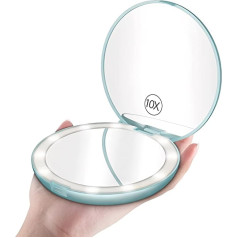 TourKing LED Travel Makeup Mirror, 3,5-дюймовое компактное зеркало с подсветкой, 1X/10X увеличение, двустороннее портативное зеркало с подсветкой и 10 светодио