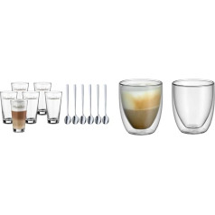 WMF Clever&More Latte Macchiato glāžu komplekts ar 12 Latte glāzēm un karoti 280 ml & Kult divstūra kapučīno glāžu komplekts ar 2 divstūra glāzēm 250 ml Peldošs efekts 2 gab. (1 iepakojums)