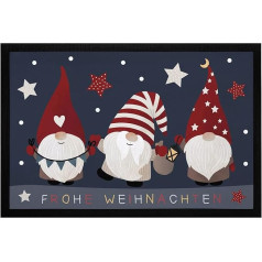 MoonWorks® paklājs Merry Christmas Gnome Stars Ziemas motīvs rūķi Nenoslīdošs un mazgājams melns 60 x 40 cm