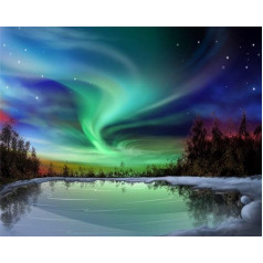 Meecaa Paint by Numbers Aurora Landscape Kit for Adults Beginners DIY Oil Painting 16 x 20 inch (Aurora, Framed)