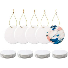 PYD Life Sublimation Blank Ornaments Balts keramikas 3 collu apaļš porcelāna ornaments ar zelta auklu amatniecības DIY personalizētai dekorēšanai Bulk 25 gab.