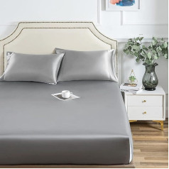 Pieguļošās loksnes 180 x 200 cm Satin Silver Grey Light Grey Box Spring Bed Satin Flat Sheet Shiny Silk Fitted Sheet Plain Pattern Augstas kvalitātes pieguļošās loksnes matracim ar augstumu līdz 25-30 cm