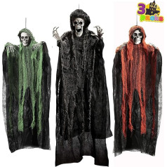 JOYIN Iepakojumā 3 Helovīna karājas Grim Reapers, 134,6 cm + 80 x 2 cm, karājas Skeleton Ghosts labākais Halloween iekštelpu un āra rotājumi, Haunted House Dekorācijas