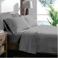 Ropa De Cama Super Soft 100% kokvilnas maisījuma plakana gultas pārklājs Silver Grey, sudrabaini pelēks, ar garu štāpeļšķiedras kokvilnas satīna pinumu, karaliska plakana gultas pārklājs 275 x 280 cm un spilvendrāna 50 x 90 cm (King, Silver G