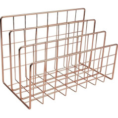 Changrongsheng Metal Magazine Stand, 3 Slot Metal Wire Desk Letter Holder File Holder Storage Shelf for Envelopes Documents Newspapers Books, Desk Organiser (Rose Gold)