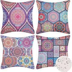 Velvhom Dīvāna spilvena pārvalks Ūdensizturīgs 50 x 50 cm Dārza mēbeļu spilvenu pārvalki Ziedi Mandala Boho Hipiju āra dekoratīvie spilvenu pārvalki dārza terases soliņam Gulta Birojs Kafejnīca Birojs Pack of 4