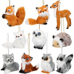 Skylety Pack of 10 Forest Animals Christmas Ornaments Faux Fur Plush Toys Hanging Decoration for Christmas Tree Key Ring Backpack Home Party Hanging Decoration (Animals)