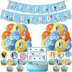 Zilais suns dzimšanas dienas svinību rotājumi Suņu ballīšu piederumi Laimīgu dzimšanas dienu Banner baloni Cake Topper Cupcake Toppers bērnu dzimšanas dienas svinībām