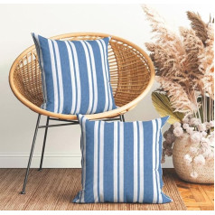 Encasa Homes Spilvenu pārvalki 2 (60 x 60 cm) - Franca Blue Stripes - Dekoratīvie lielie kvadrātveida krāsainie, mazgājamie, eko - kokvilnas, metamie spilvenu pārvalki viesistabai, dīvānam, guļamistabai, mājai un viesnīcai