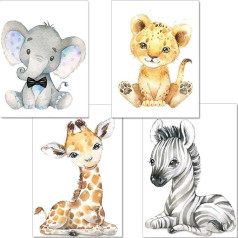 YOULIKE Baby Room Decoration Cartoon Animals 4 Pack Theme Nursery Wall Stickers for Boys Girls No Frame