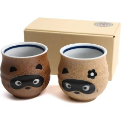 Mino Ware Japan -mino yaki Raccoon tējas tasīte (2 gab.) 295 ml Sushi Yunomi Sake Cup Ražots Japānā