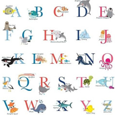 DECOWALL DS-8040 A-Z Ocean Alphabet sienas uzlīme Sienas dekorēšana dzīvojamai istabai guļamistabai bērnu istabai (maza)