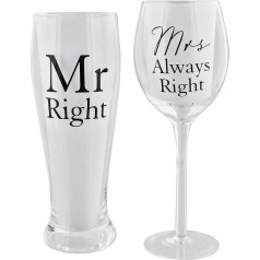 Amore Mr Right un Mrs Always Right by Amore Pint & Wine Glass dāvanu komplekts