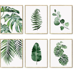 HoozGee Botāniskais sienas mākslas darbi Tropical Leaves Canvas apdare Augu lapu Boho sienu apdare Pictures Green Boho Plakāts Vannas istabas sienu mākslas dekori 11 x 14 collas (27,9 x 35,6 cm) bez rāmja