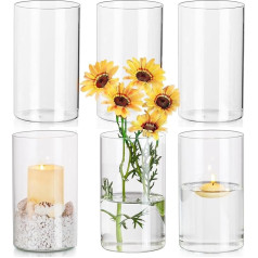 Windlicht Glas Kerzenhalter Glaszylinder für Kerzen: 6er Kerzenglas Windlichter Glas Set für Schwimmkerzen Stumpenkerzen Glasvase Zylinder für Tischdeko Hochzeit Event Wohnzimmer Deko, 15cm Höhe