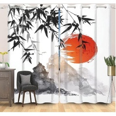 SDOTPMT 107 x 215 cm Japāņu klasiskā tintes glezna logu aizkars Mountain Fuji Red Sun Bamboo Leaves Oriental Tradicionālās necaurspīdīgie aizkari dzīvojamā istaba Blackout aizkari 2 gab.